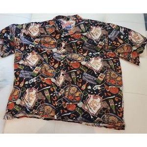 Dem Crazy Mens Size 3XL Hawaiian Multicolor BBQ King Barbecue Grill Shirt Cotton